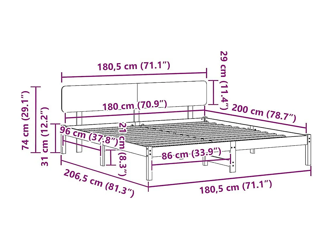 Estructura de cama con cabecera 180 x 200 cm