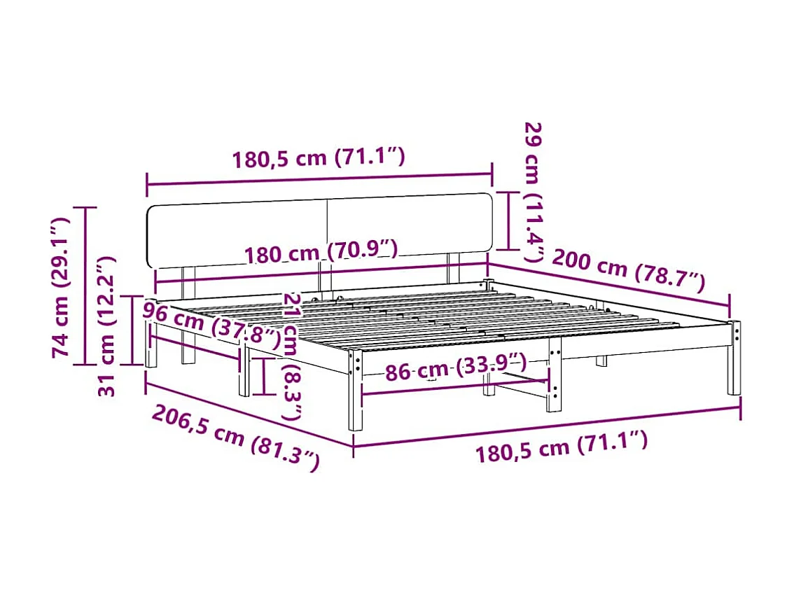 Estructura de cama con cabecera 180 x 200 cm