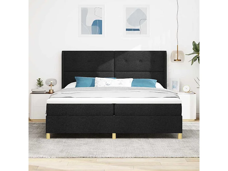 Cadre de lit avec matelas Noir 200 x 200 cm tissu