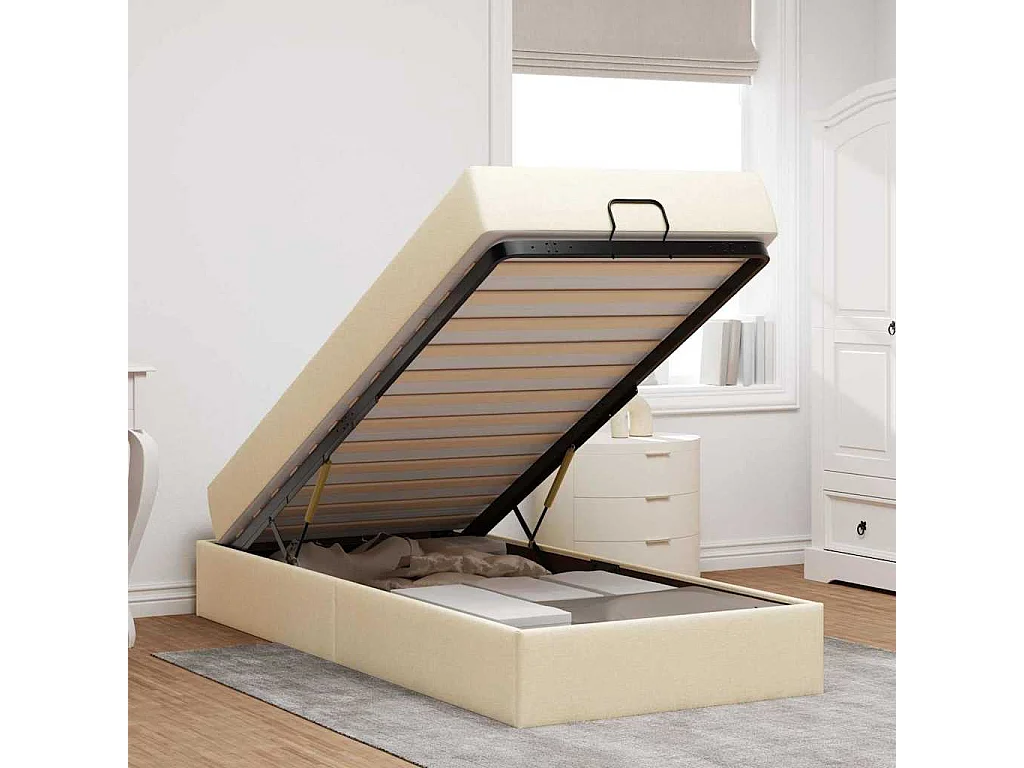 Cadre de lit avec matelas Crème 100 x 200 cm tissu