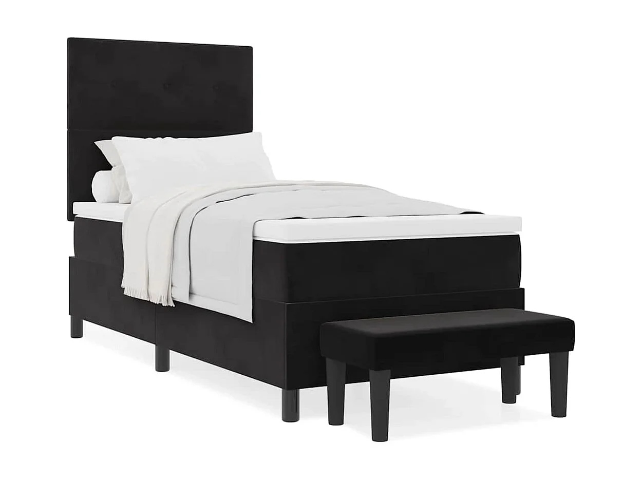 Cama tipo Box Spring con colchón Negro 100 x 200 cm Terciopelo