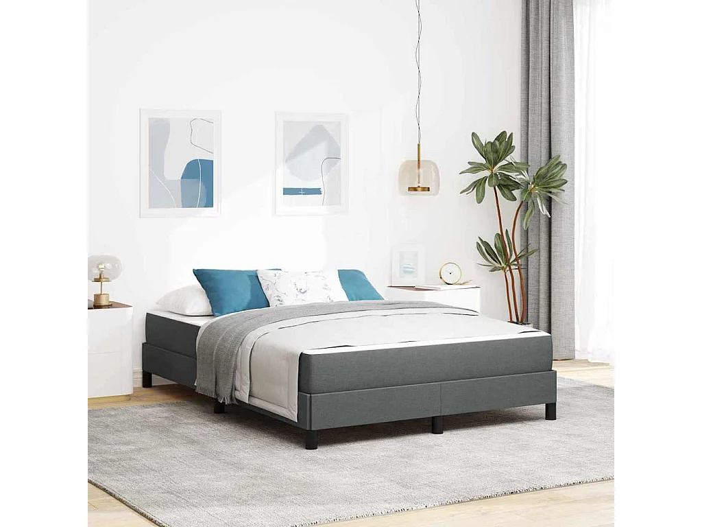 Cama Box com colchão Cinzento escuro 160 x 200 cm tecido