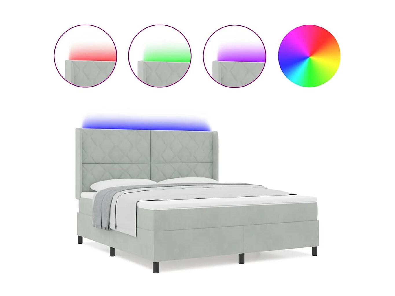 Cadre de lit avec Matelas LED Gris clair 180 x 200 cm Velours