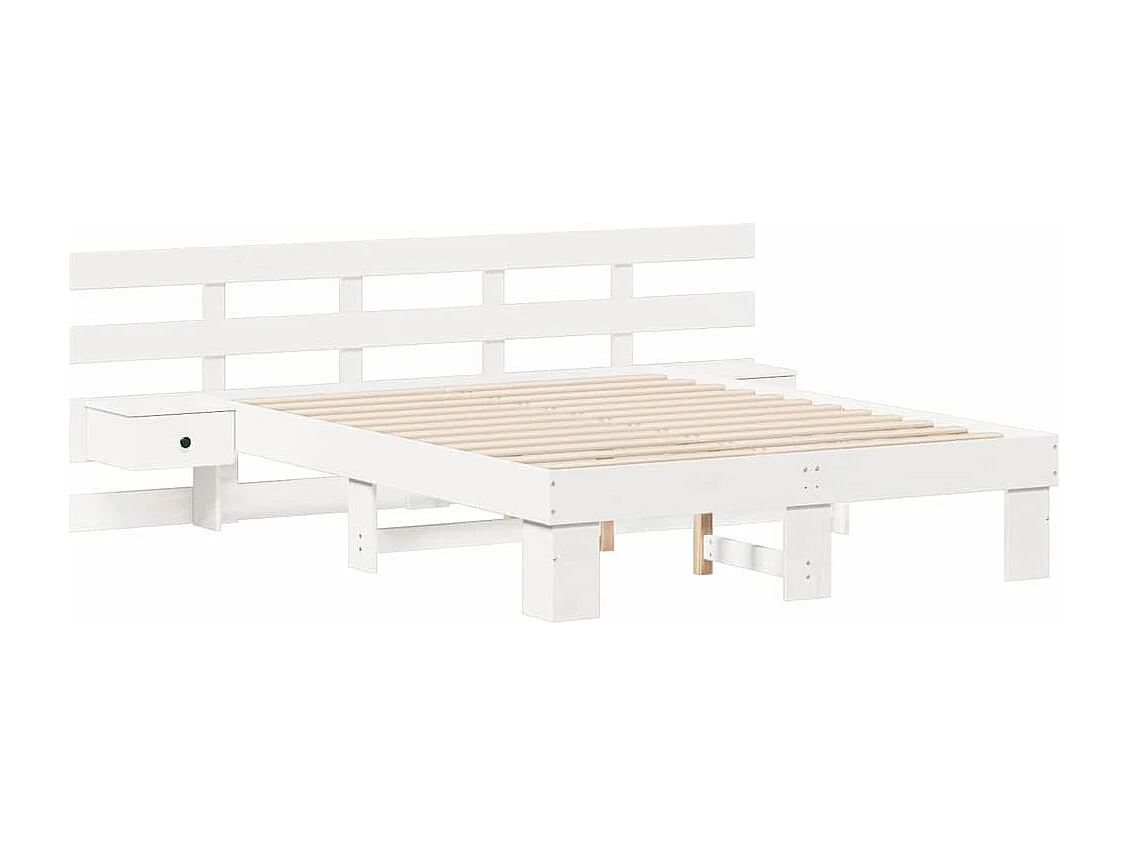 Estrutura da Cama com gaveta Branco 120 x 190 cm Madeira maciça