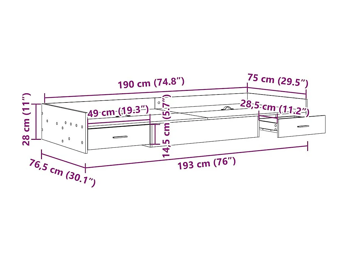 Cama con almacenamiento Madera Vieja 75 x 190 cm Madera contrachapada