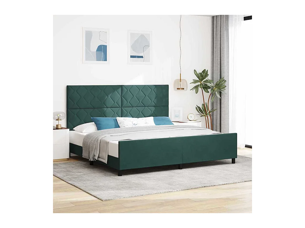 Cadre de lit avec tête de lit Vert foncé 200 x 200 cm Velours
