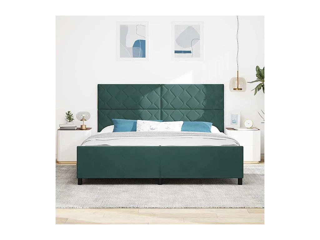 Cadre de lit avec tête de lit Vert foncé 200 x 200 cm Velours