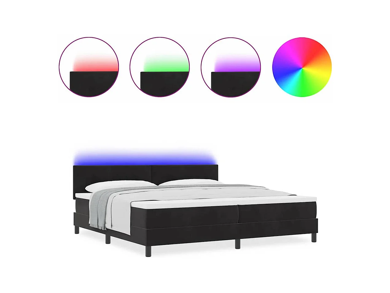 Cama Box com colchão com cabeceira Preto 200 x 200 cm Veludo