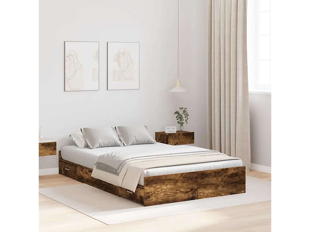 Estrado de cama com arrumação Carvalho fumado 120 x 190 cm