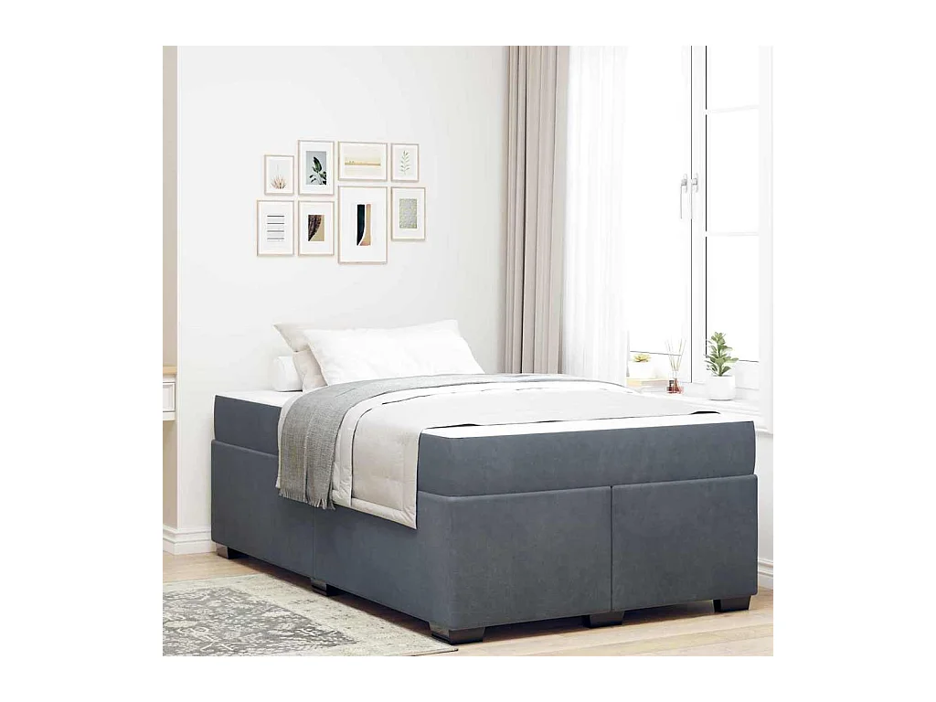 Cadre de lit avec matelas Gris foncé 120 x 190 cm Velours