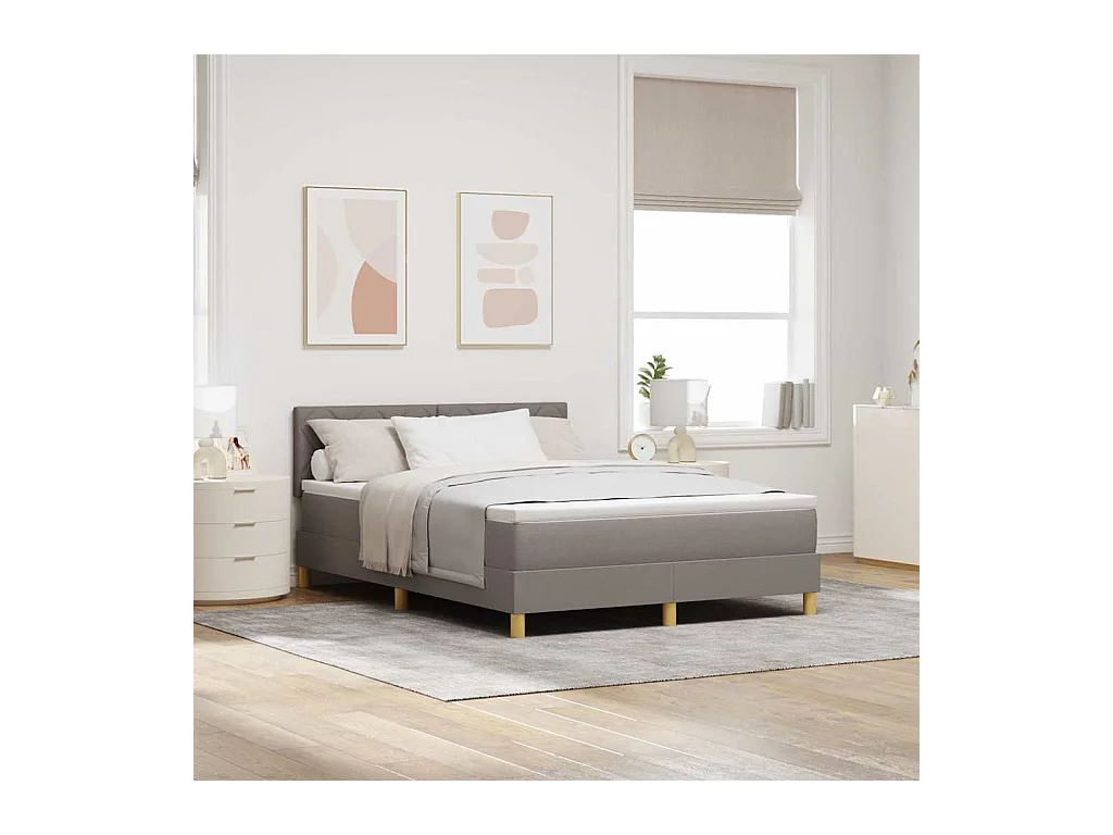 Cadre de lit avec matelas Taupe 140 x 200 cm tissu