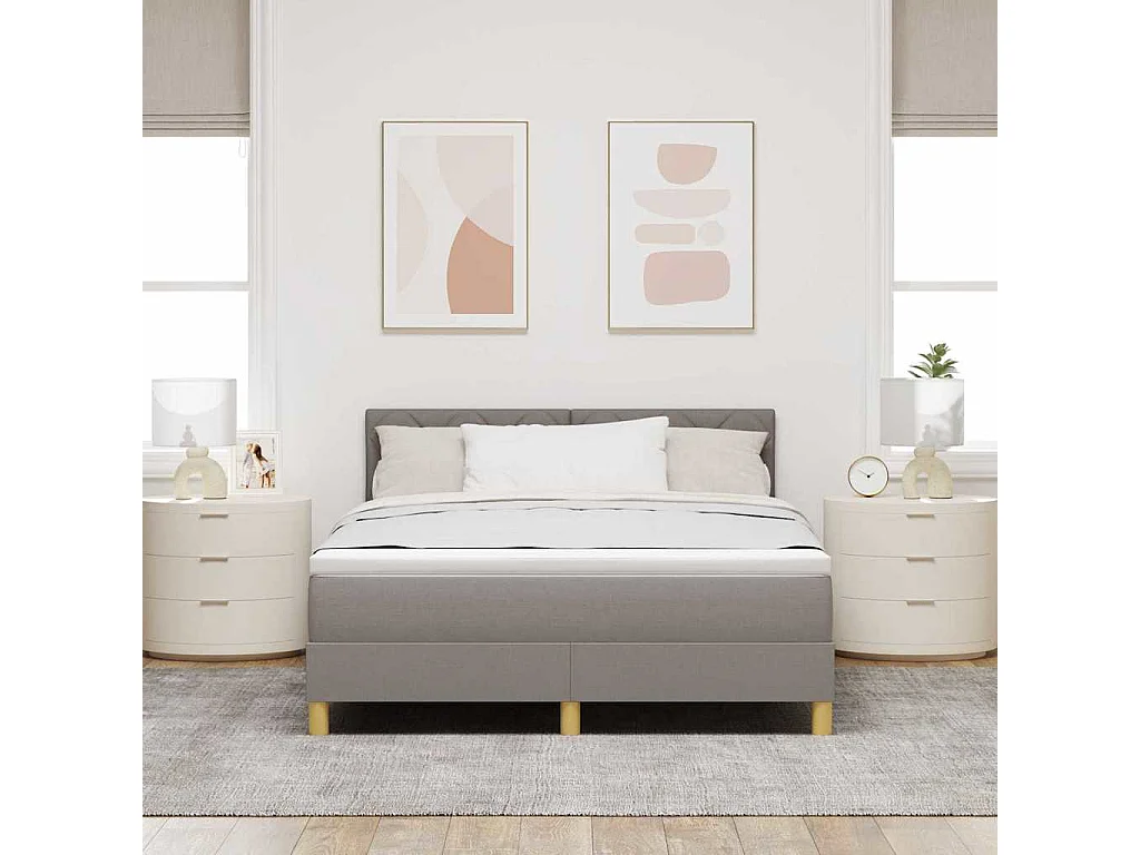 Cadre de lit avec matelas Taupe 140 x 200 cm tissu