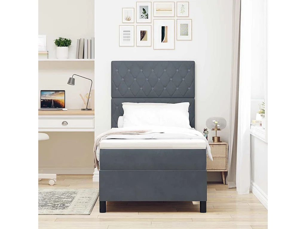 Cadre de lit avec matelas Gris foncé 100 x 200 cm Velours