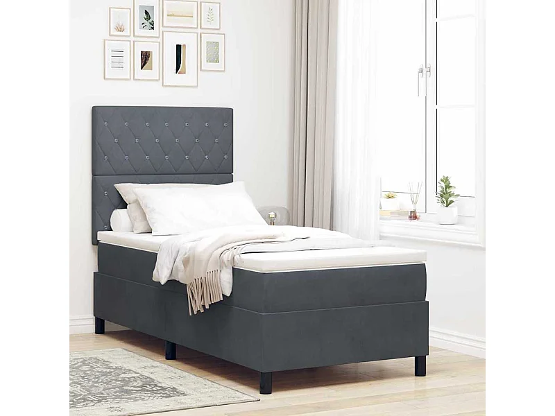 Cama tipo Box Spring Gris oscuro 100 x 200 cm Terciopelo