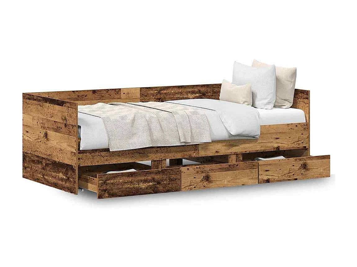 Cadre de lit de jour avec tiroirs Bois ancien 90 x 190 cm