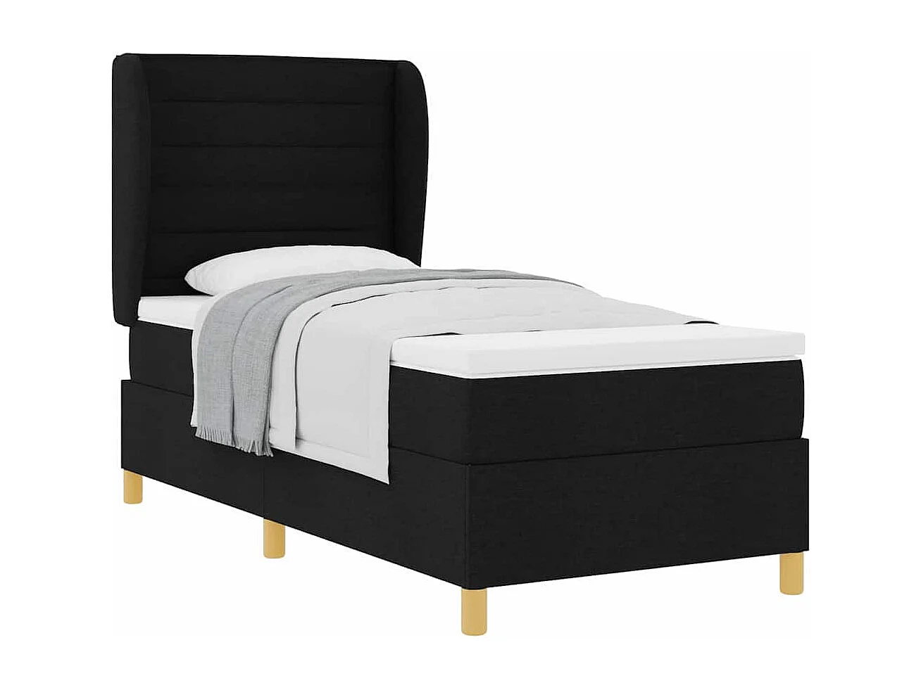 Cama con Somier y Colchón Gris Oscuro 90x190 cm de Tela Negro
