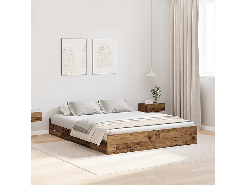 Opbergbedframe met lade Oud hout 150 x 200 cm Bewerkt hout
