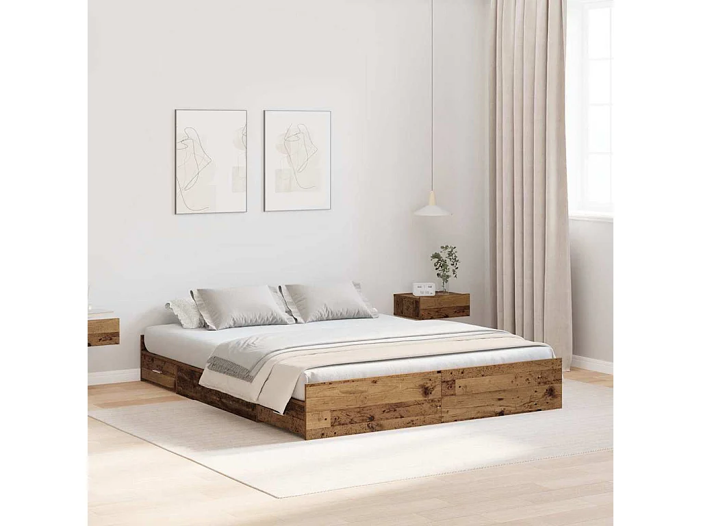 Opbergbedframe met lade Oud hout 150 x 200 cm Bewerkt hout