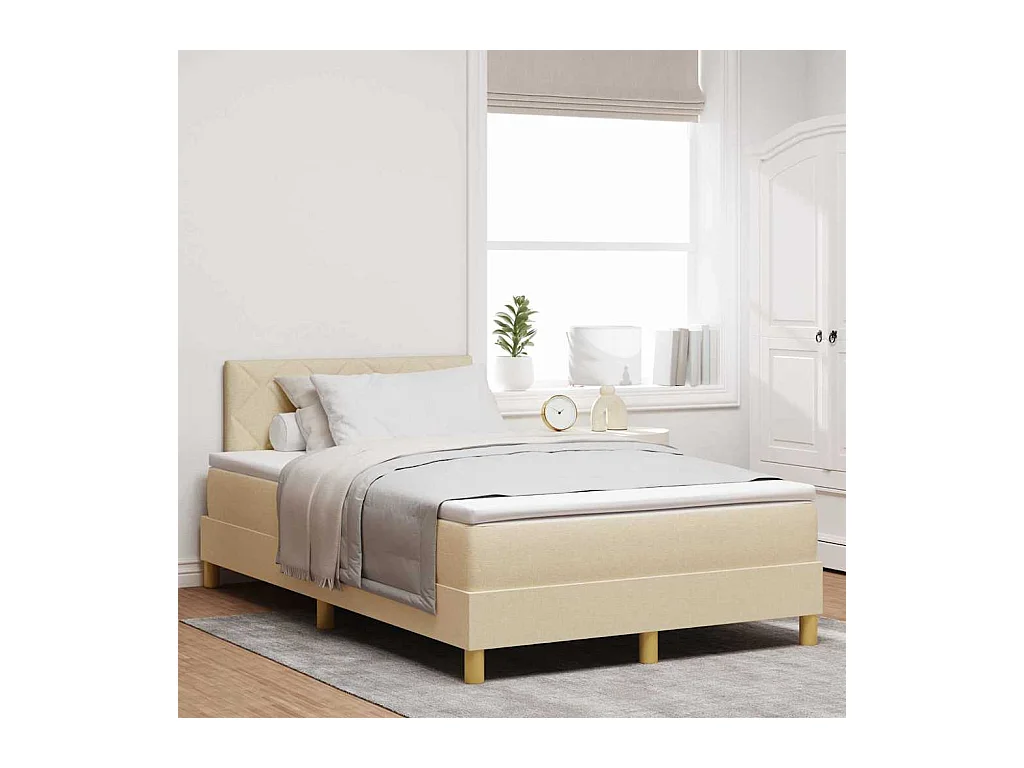 Cama tipo Box Spring con colchón Crema 120 x 200 cm tela