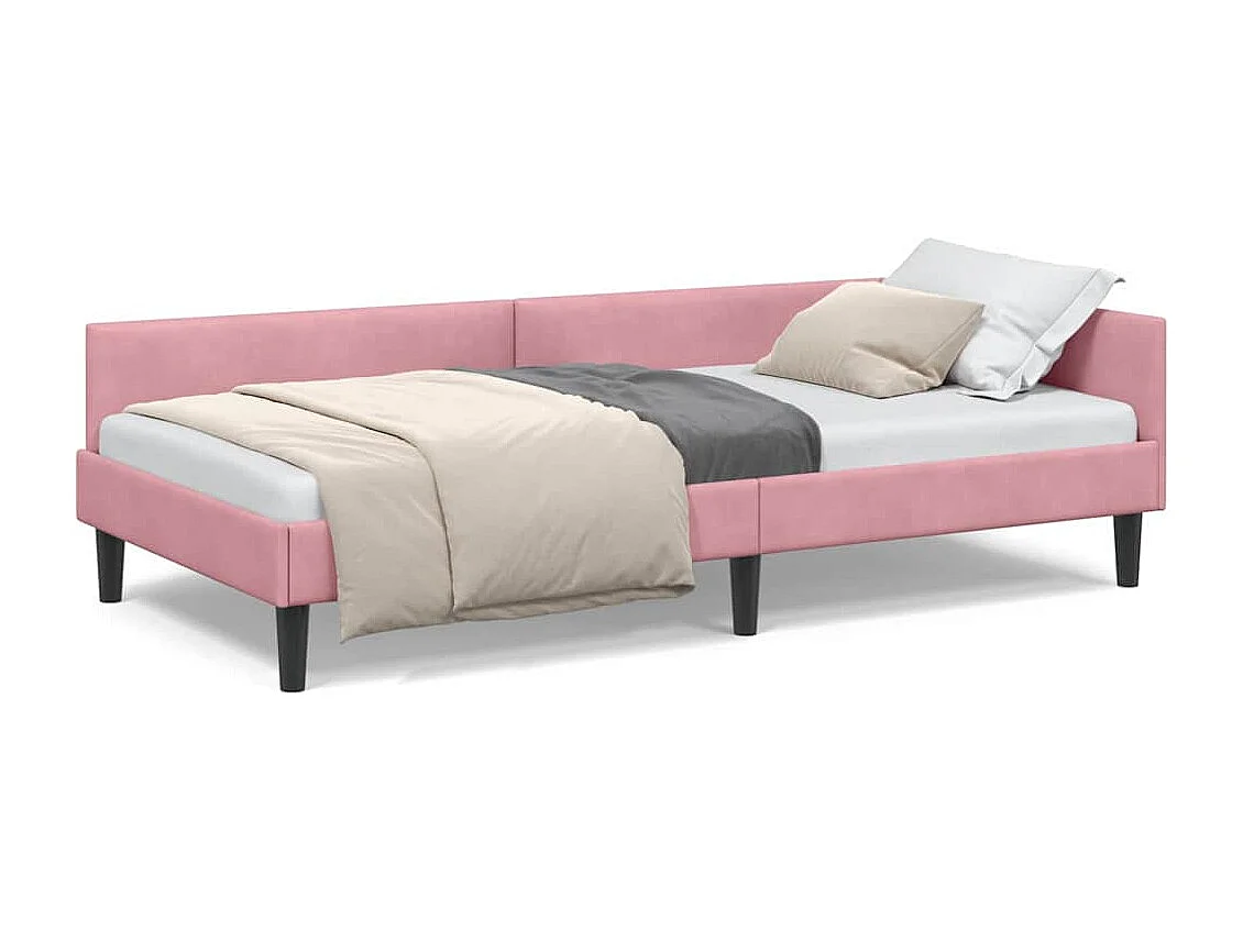 Cadre de lit d'angle Rose 80 x 200 cm Velours et bois stratifié