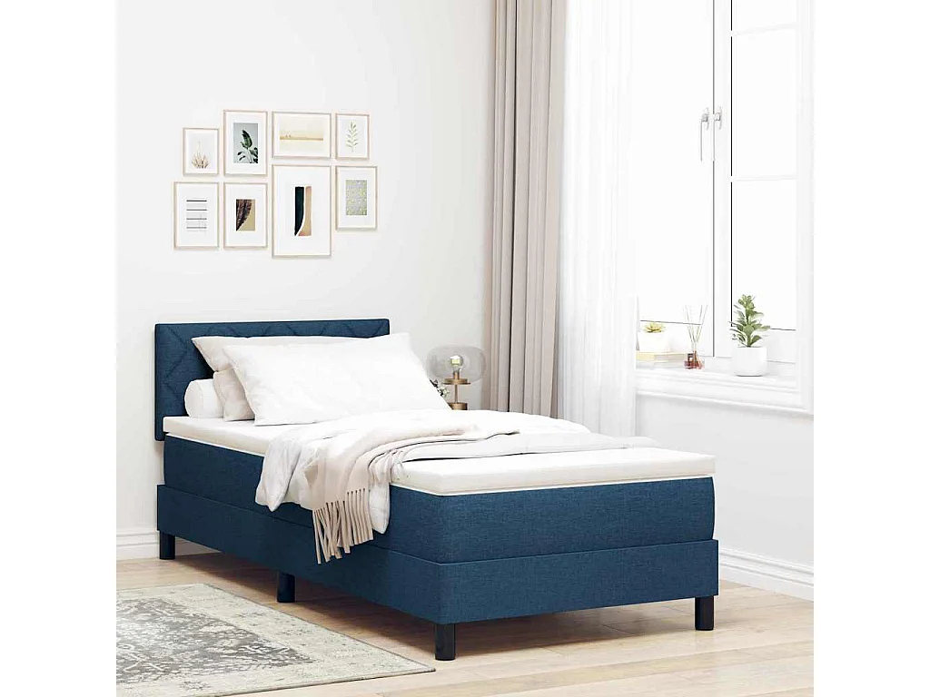 Cama box spring con colchón Azul Oscuro 90 x 200 cm tela
