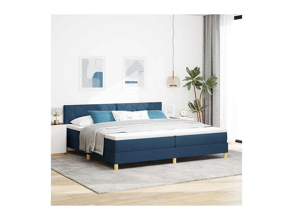 Cama box spring con colchón con colchón Azul 200 x 200 cm tela