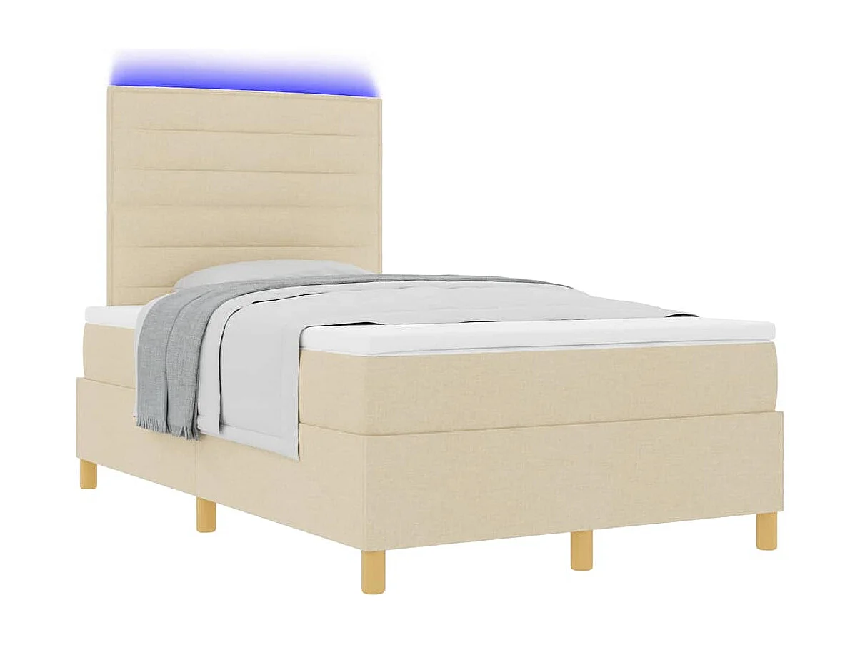 Cama tipo Box Spring con colchón Crema 120 x 190 cm tela