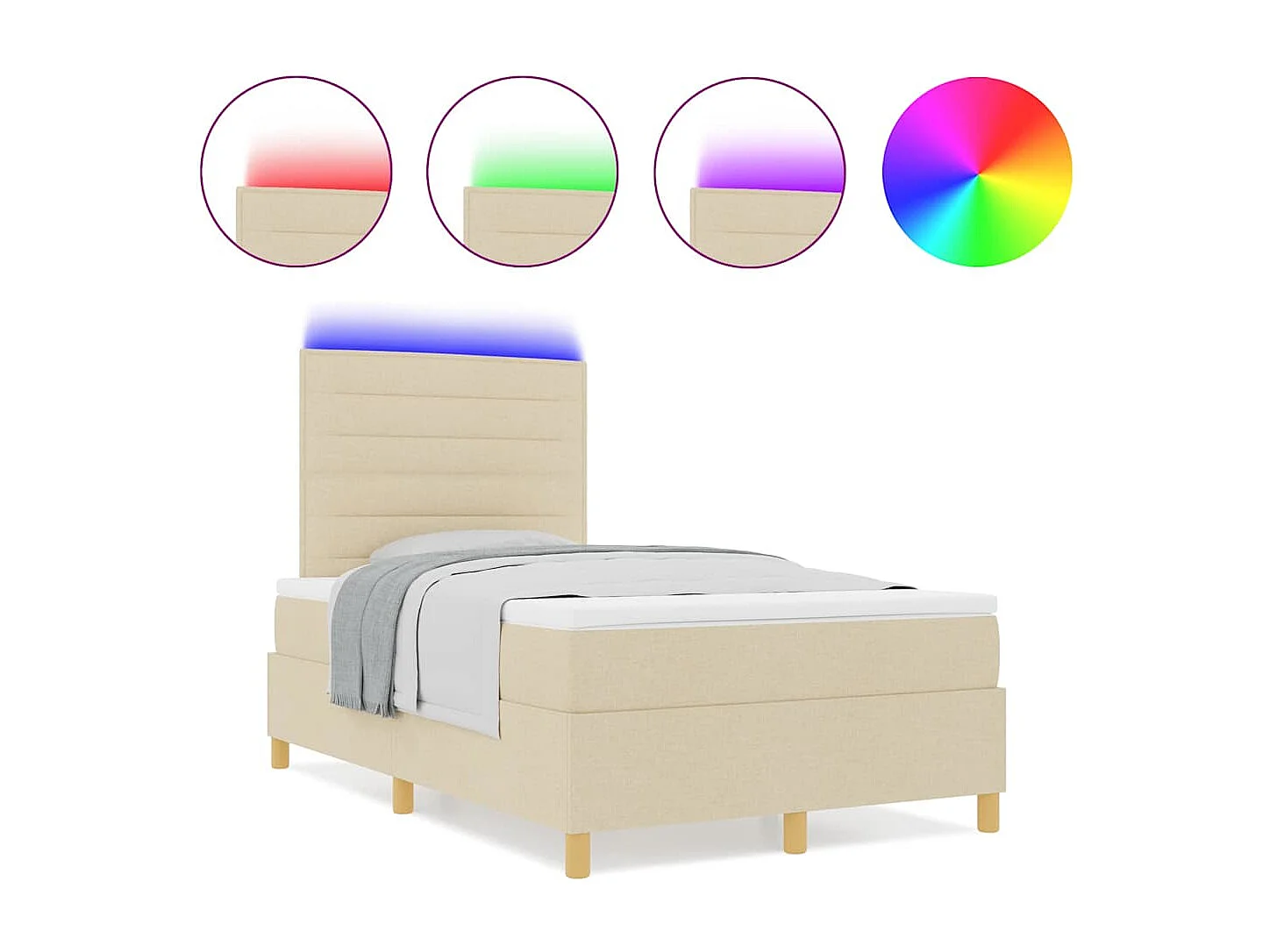 Cama tipo Box Spring con colchón Crema 120 x 190 cm tela