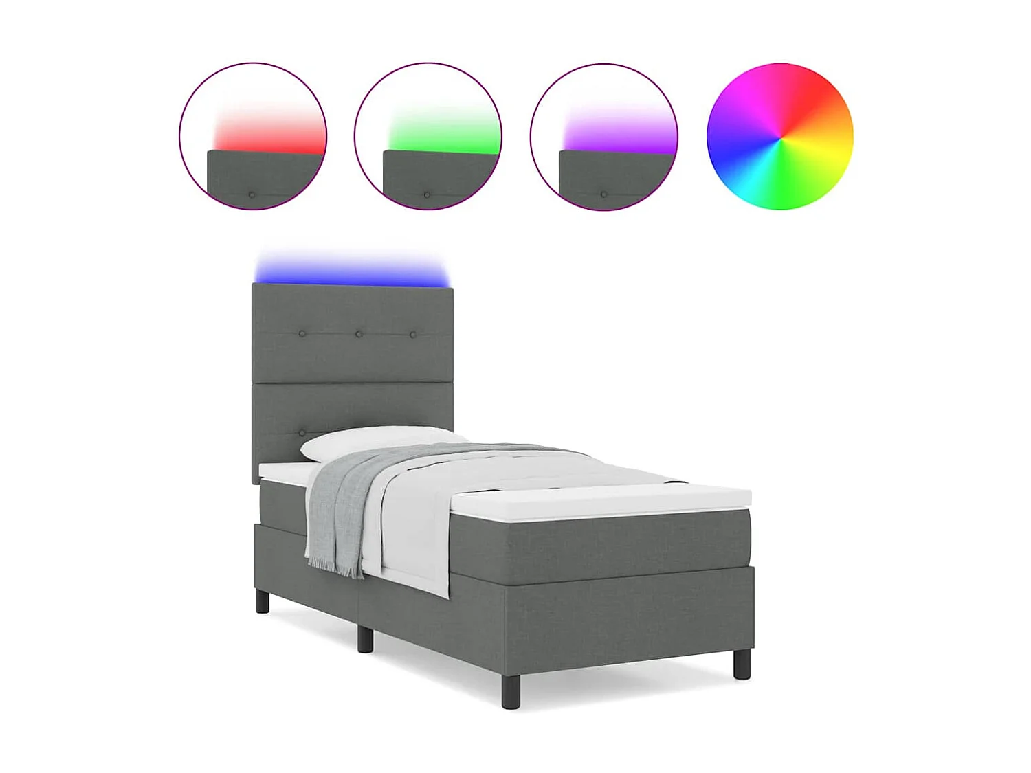 Cama tipo Box Spring con colchón Gris oscuro 80 x 200 cm tela