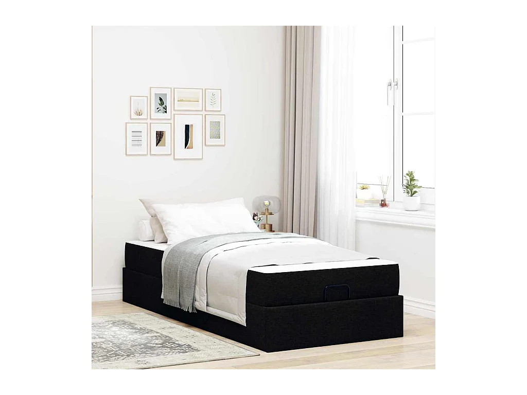 Cadre de lit avec matelas Noir 90 x 200 cm tissu