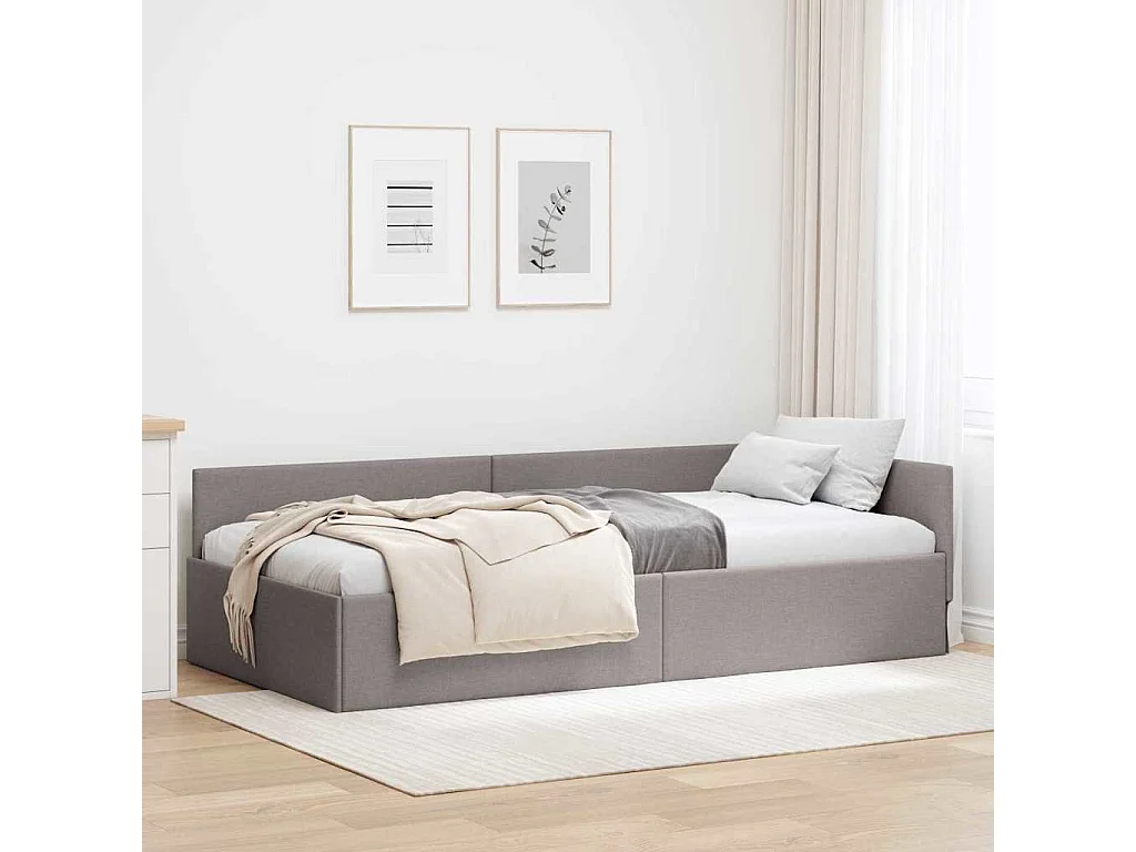 Estructura de cama en esquina con cabecera Taupé 90 x 200 cm