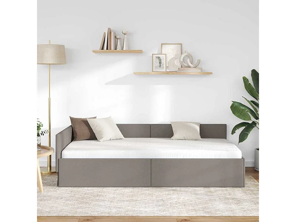 Estructura de cama en esquina con cabecera Taupé 90 x 200 cm