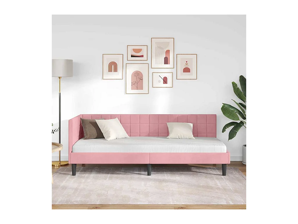 Cadre de lit d'angle avec tête de lit Rose 80 x 200 cm Velours