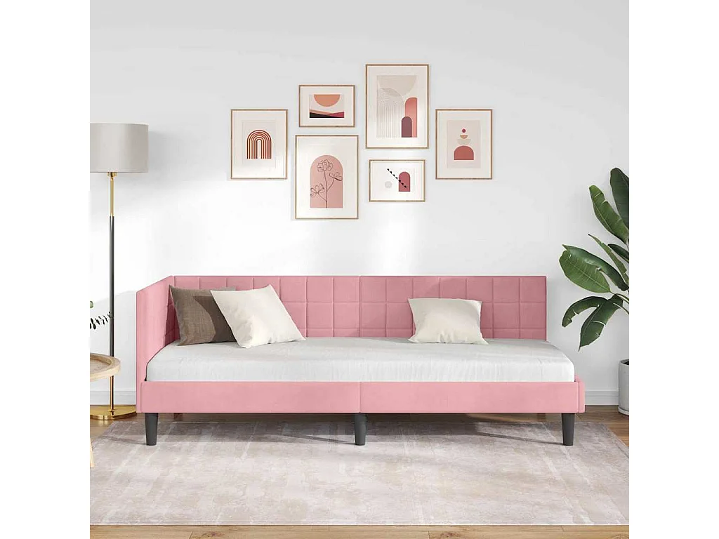 Estructura de cama en esquina Rosa 80 x 200 cm Terciopelo