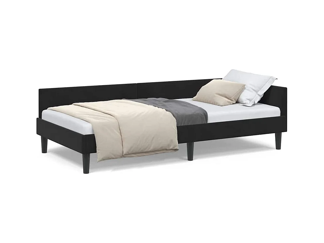 Cadre de lit d'angle Noir 90 x 190 cm Velours et bois stratifié