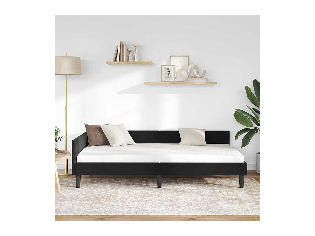 Cadre de lit d'angle Noir 90 x 190 cm Velours et bois stratifié