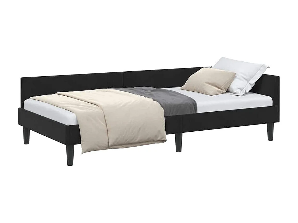 Cadre de lit d'angle Noir 90 x 190 cm Velours et bois stratifié