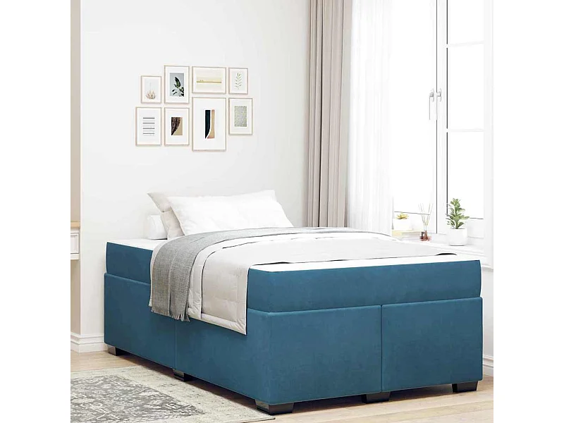 Cadre de lit avec matelas Bleu foncé 120 x 200 cm Velours