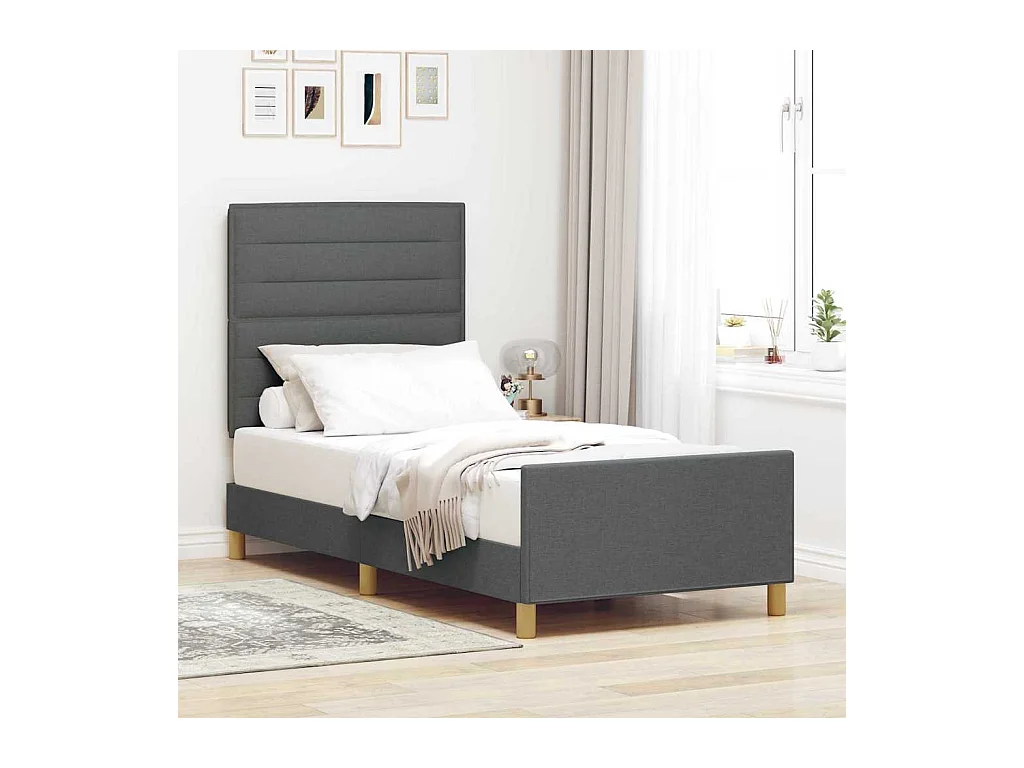 Estructura de cama con cabecera Gris oscuro 100 x 200 cm tela