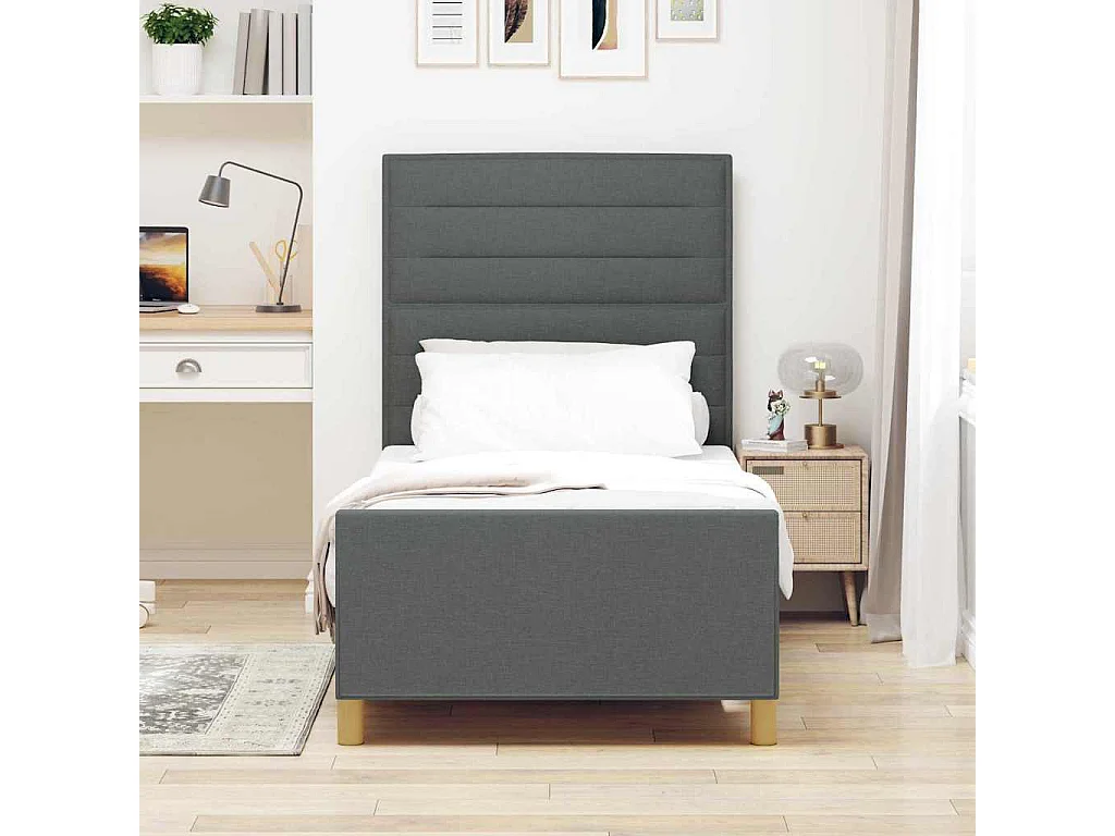Cadre de lit avec tête de lit Gris foncé 100 x 200 cm tissu