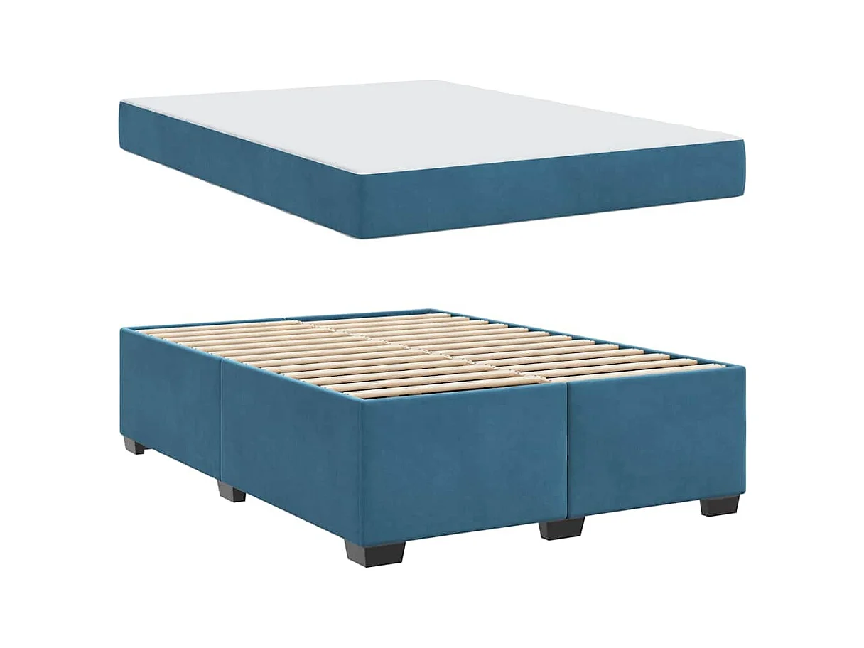Cadre de lit avec matelas Bleu foncé 140 x 200 cm Velours