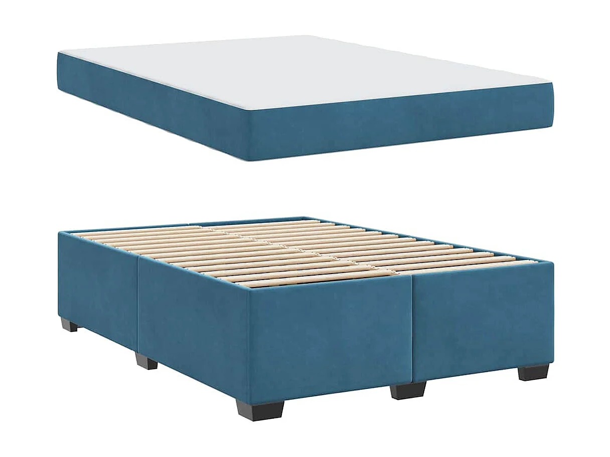 Cadre de lit avec matelas Bleu foncé 140 x 200 cm Velours