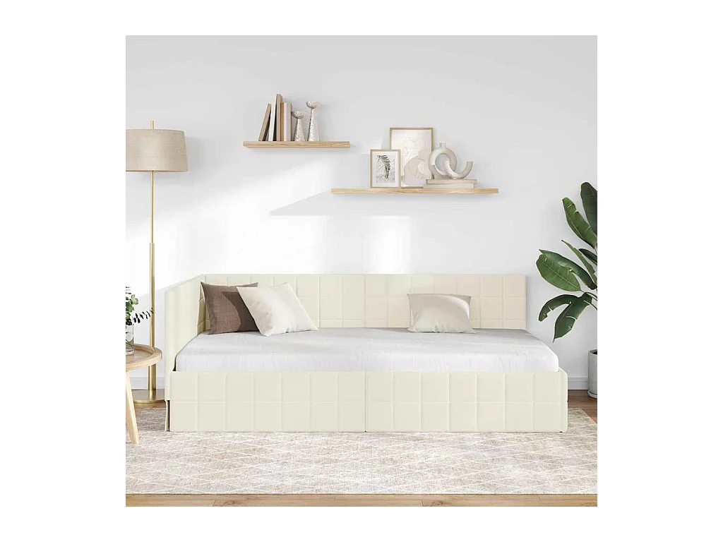 Cadre de lit d'angle Crème 100 x 200 cm Velours