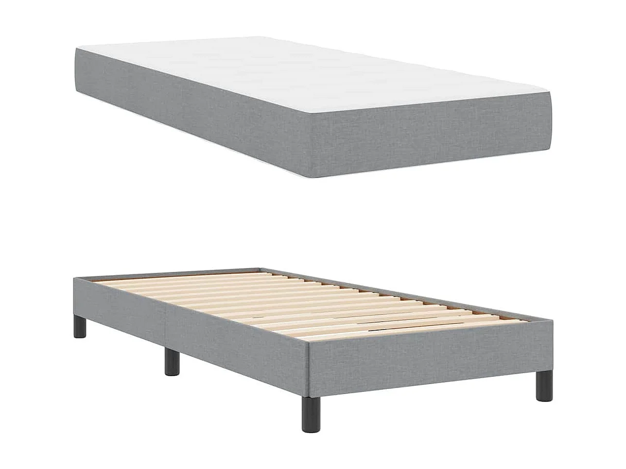 Cama tipo Box Spring con colchón Gris claro 80 x 200 cm tela