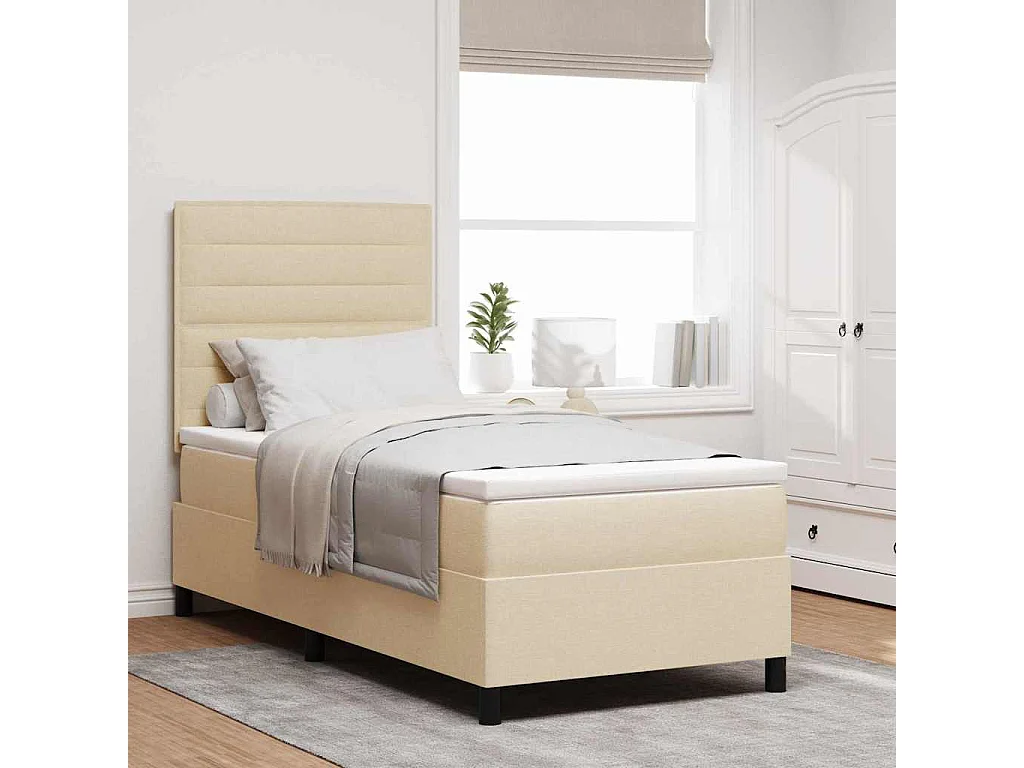 Cadre de lit avec matelas Crème 100 x 200 cm tissu