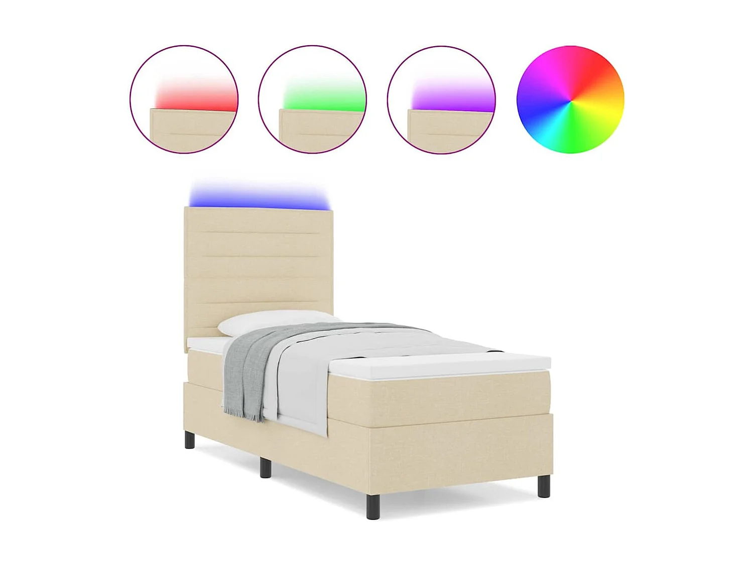 Cadre de lit avec matelas Crème 100 x 200 cm tissu