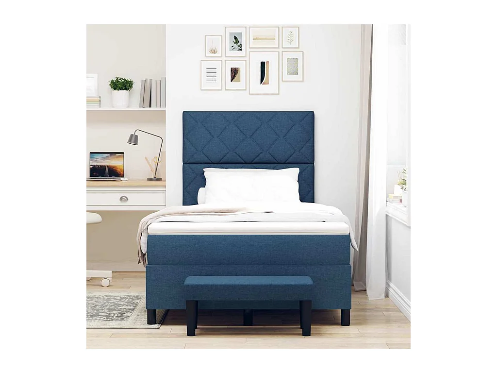 Cadre de lit avec matelas Bleu 120 x 200 cm tissu