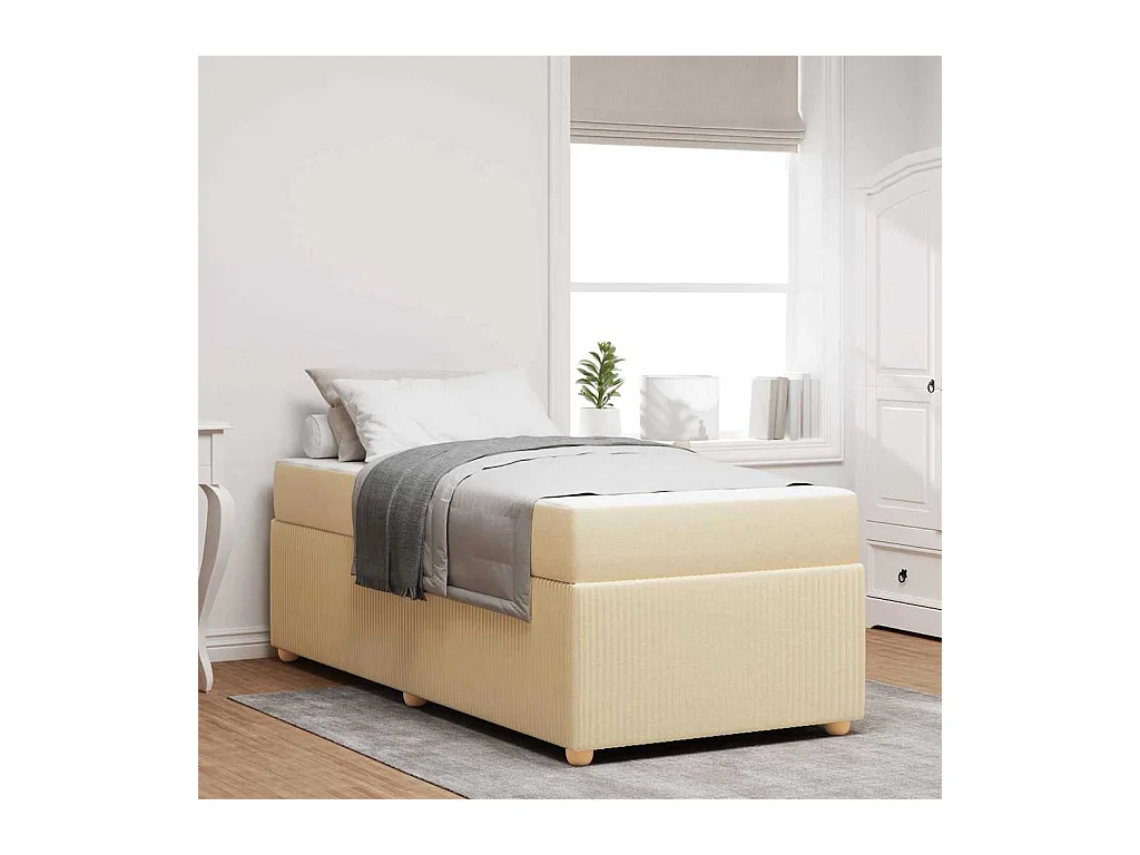 Cadre de lit avec matelas avec matelas Crème 90 x 200 cm tissu