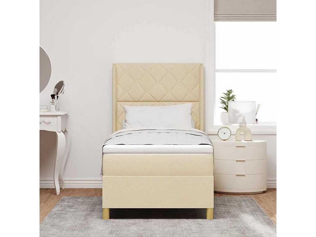 Cadre de lit avec matelas Crème 100 x 200 cm tissu