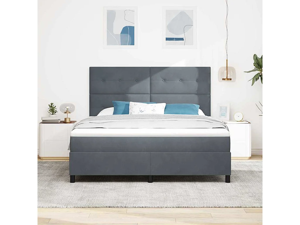 Cama tipo Box Spring Gris oscuro 180 x 200 cm Terciopelo